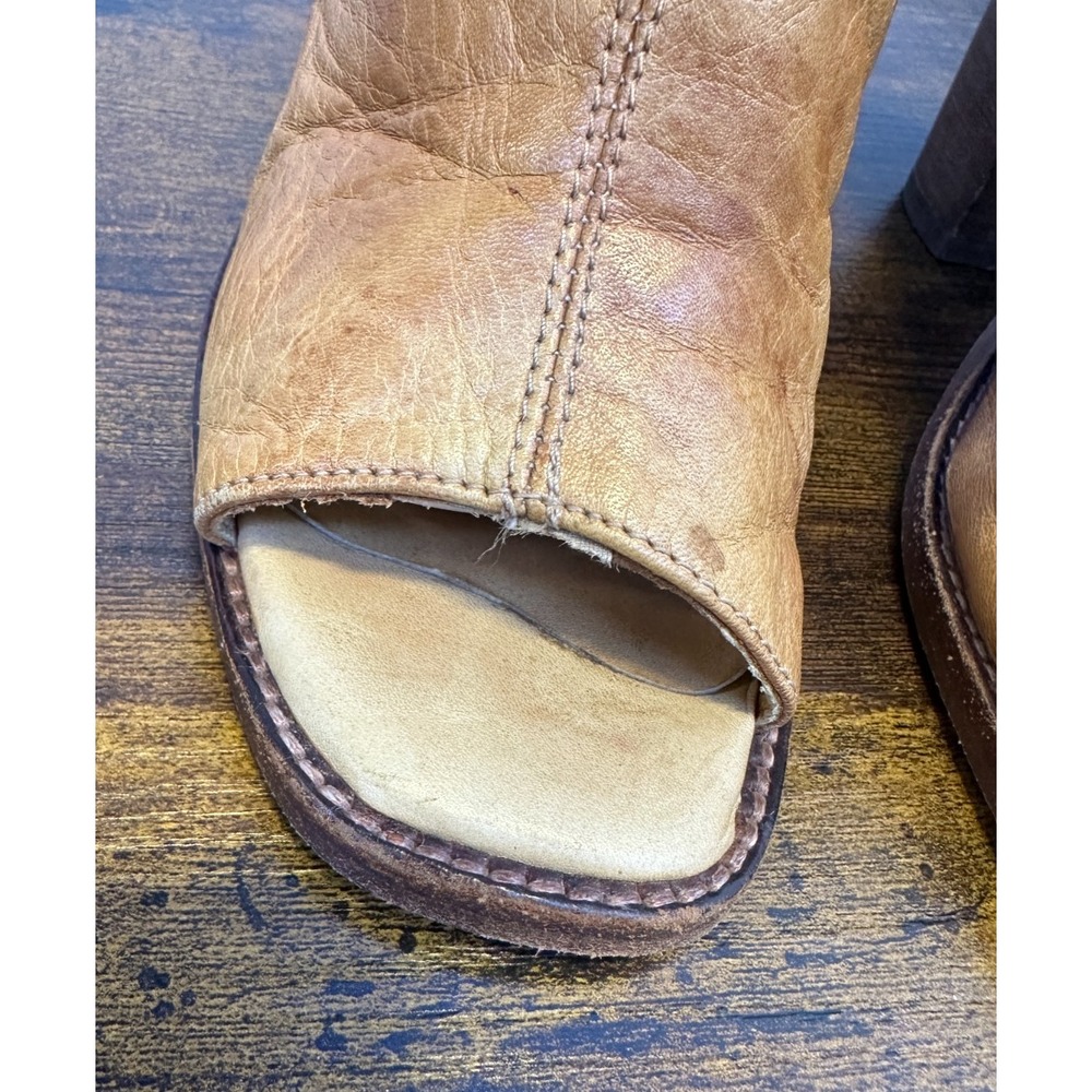 Bed Stu Onset Tan Distressed Leather Peep Toe Ankle Booties Heeled Size 8 Boho - Picture 5 of 16